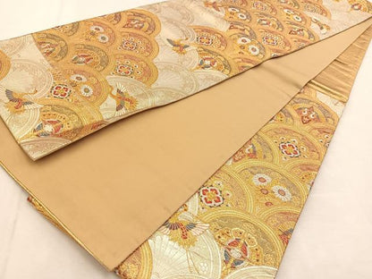 平和屋着物◎六通柄袋帯　飛鶴花蝶青海波　金銀糸　正絹　逸品　BAAU2573yc
