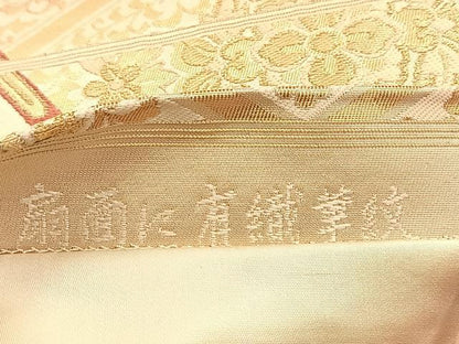 平和屋着物◎六通柄袋帯　唐織　扇面に有職華紋　金糸　正絹　逸品　BAAU2579yc