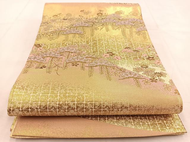 平和屋着物◎佐賀錦　六通柄袋帯　笠松秋草文　金糸　正絹　逸品　BAAU2588yc