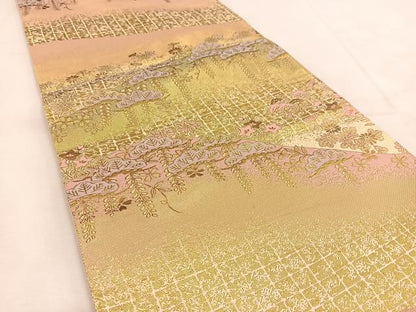 平和屋着物◎佐賀錦　六通柄袋帯　笠松秋草文　金糸　正絹　逸品　BAAU2588yc