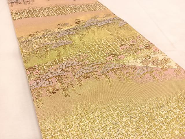 平和屋着物◎佐賀錦　六通柄袋帯　笠松秋草文　金糸　正絹　逸品　BAAU2588yc