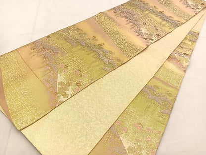 平和屋着物◎佐賀錦　六通柄袋帯　笠松秋草文　金糸　正絹　逸品　BAAU2588yc