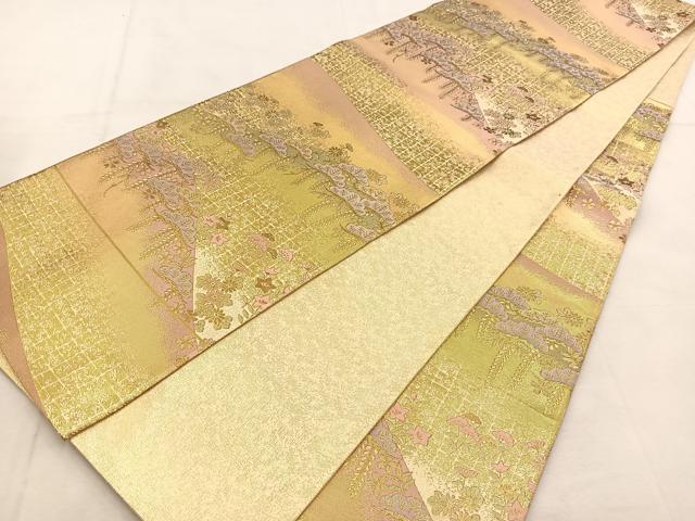 平和屋着物◎佐賀錦　六通柄袋帯　笠松秋草文　金糸　正絹　逸品　BAAU2588yc