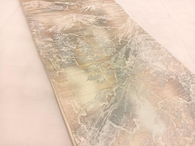 平和屋着物◎六通柄袋帯　遠山樹林文　金銀糸　引箔　正絹　逸品　BAAU2594yc