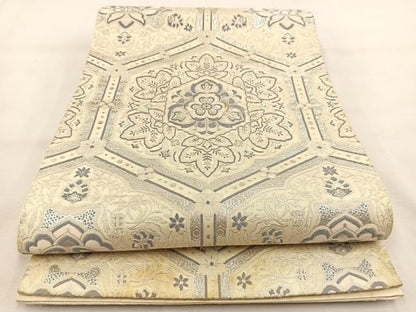 平和屋着物◎六通柄袋帯　唐織　古代更紗　銀糸　正絹　逸品　BAAU2598yc