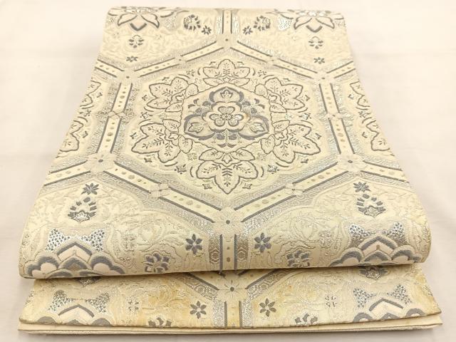 平和屋着物◎六通柄袋帯　唐織　古代更紗　銀糸　正絹　逸品　BAAU2598yc