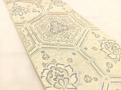 平和屋着物◎六通柄袋帯　唐織　古代更紗　銀糸　正絹　逸品　BAAU2598yc