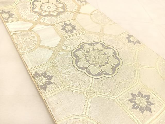 平和屋着物◎六通柄袋帯　正倉院花文　銀糸　正絹　逸品　BAAU2602yc