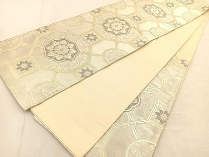 平和屋着物◎六通柄袋帯　正倉院花文　銀糸　正絹　逸品　BAAU2602yc