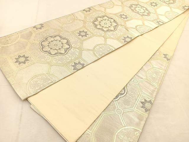 平和屋着物◎六通柄袋帯　正倉院花文　銀糸　正絹　逸品　BAAU2602yc