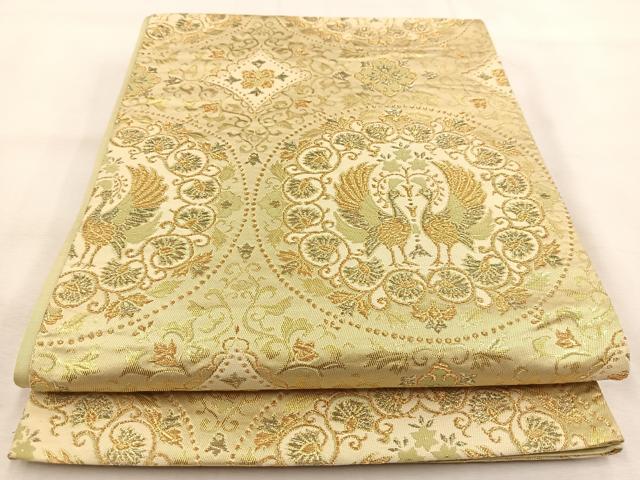 平和屋着物◎六通柄袋帯　向かい鳳凰花丸文　金銀糸　正絹　逸品　BAAU2678yc