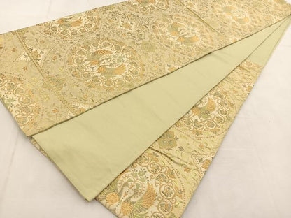 平和屋着物◎六通柄袋帯　向かい鳳凰花丸文　金銀糸　正絹　逸品　BAAU2678yc