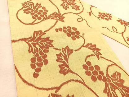 平和屋着物◎全通柄　九寸名古屋帯　紬地　葡萄蔦の葉文　正絹　逸品　BAAU2705yc