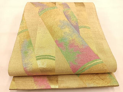 平和屋着物◎六通柄袋帯　竹林　金銀糸　正絹　逸品　BAAU2721yc