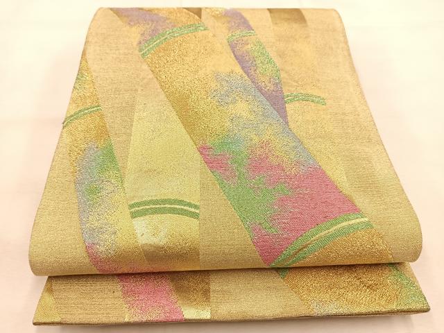 平和屋着物◎六通柄袋帯　竹林　金銀糸　正絹　逸品　BAAU2721yc