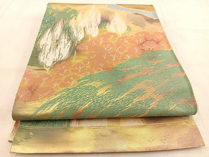 平和屋着物◎六通柄袋帯　樹林文　金糸　引箔　正絹　逸品　BAAU2733yc