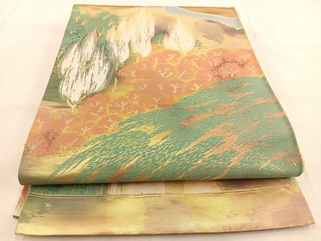 平和屋着物◎六通柄袋帯　樹林文　金糸　引箔　正絹　逸品　BAAU2733yc
