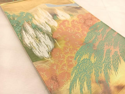 平和屋着物◎六通柄袋帯　樹林文　金糸　引箔　正絹　逸品　BAAU2733yc