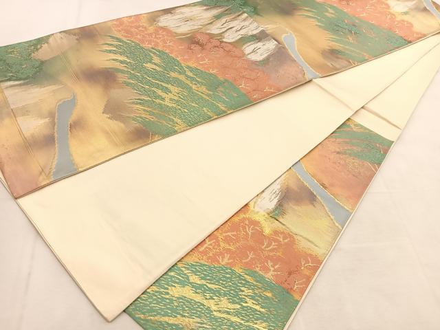 平和屋着物◎六通柄袋帯　樹林文　金糸　引箔　正絹　逸品　BAAU2733yc