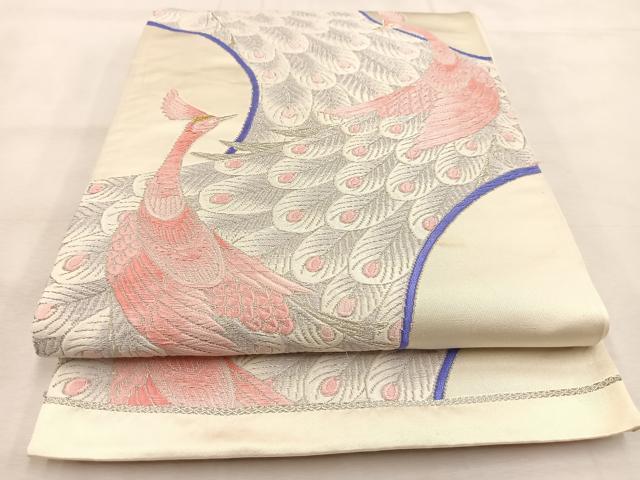 平和屋着物◎六通柄袋帯　唐織　孔雀　金銀糸　正絹　逸品　BAAU2787yc