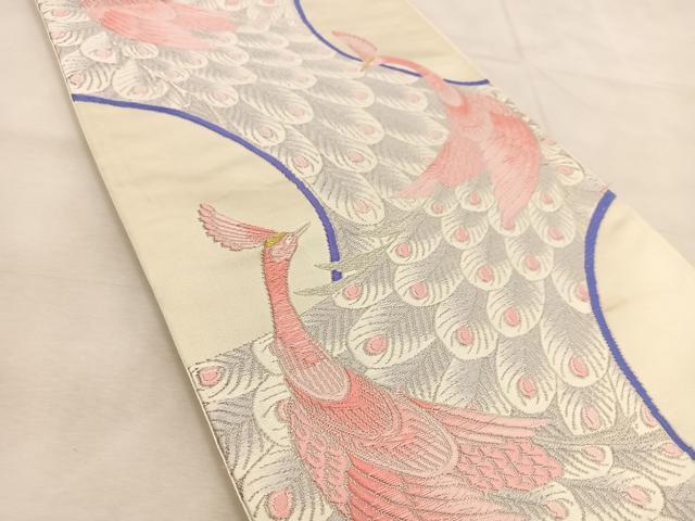 平和屋着物◎六通柄袋帯　唐織　孔雀　金銀糸　正絹　逸品　BAAU2787yc