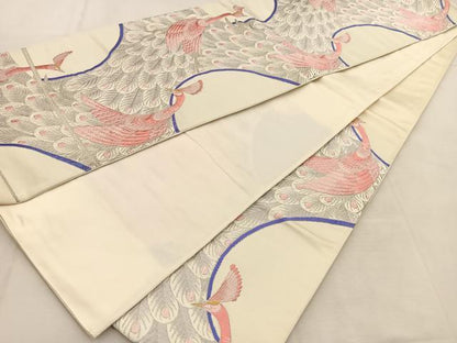 平和屋着物◎六通柄袋帯　唐織　孔雀　金銀糸　正絹　逸品　BAAU2787yc