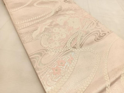 平和屋着物◎六通柄袋帯　唐織　結び紐飛鶴花文　正絹　逸品　BAAU2805yc