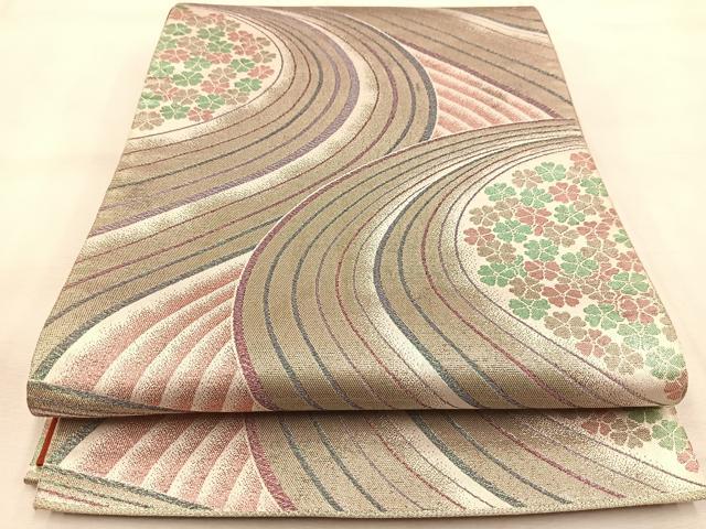 平和屋着物◎六通柄袋帯　桜流し　銀糸　正絹　逸品　BAAU2809yc