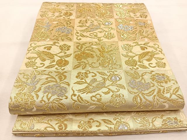 平和屋着物◎六通柄袋帯　花鳥文　金銀糸　正絹　逸品　BAAU2812yc