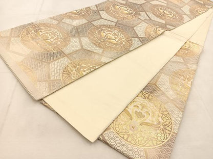 平和屋着物◎六通柄袋帯 向かい鳥花丸文 金銀糸 正絹 逸品 BAAU2814yc