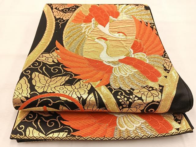 平和屋着物◎六通柄袋帯 唐織 立涌飛鶴鼓文 黒地 金銀糸 正絹 逸品 BAAU2824yc