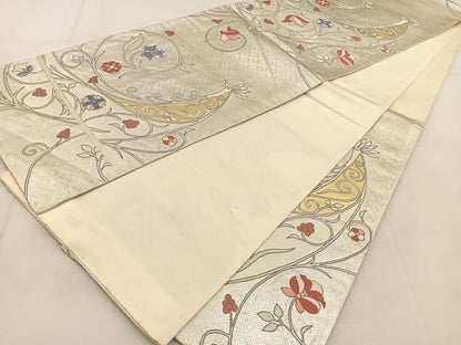 平和屋着物◎六通柄袋帯　孔雀花唐草文　金銀糸　正絹　逸品　BAAU2826yc