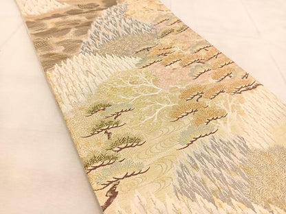 平和屋着物◎六通柄袋帯 立波樹林文 金糸 正絹 逸品 BAAU2828yc