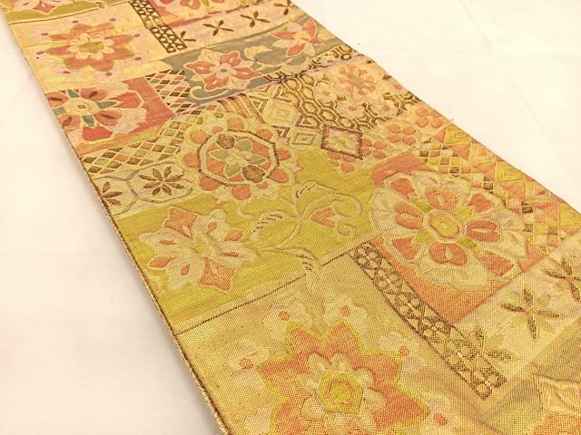 平和屋着物◎佐賀錦 六通柄袋帯 ふくれ織 切嵌吉祥花文 金糸 正絹 逸品 BAAU2834yc