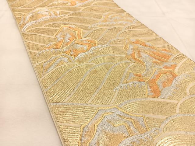 平和屋着物◎六通柄 本袋帯 立波文 金銀糸 正絹 逸品 BAAU2836yc