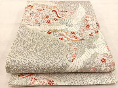平和屋着物◎六通柄袋帯　唐織　飛鶴花文　金銀糸　正絹　逸品　BAAU2838yc