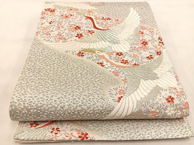 平和屋着物◎六通柄袋帯　唐織　飛鶴花文　金銀糸　正絹　逸品　BAAU2838yc