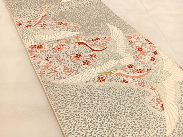 平和屋着物◎六通柄袋帯　唐織　飛鶴花文　金銀糸　正絹　逸品　BAAU2838yc