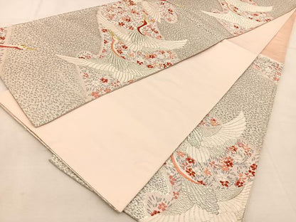 平和屋着物◎六通柄袋帯　唐織　飛鶴花文　金銀糸　正絹　逸品　BAAU2838yc