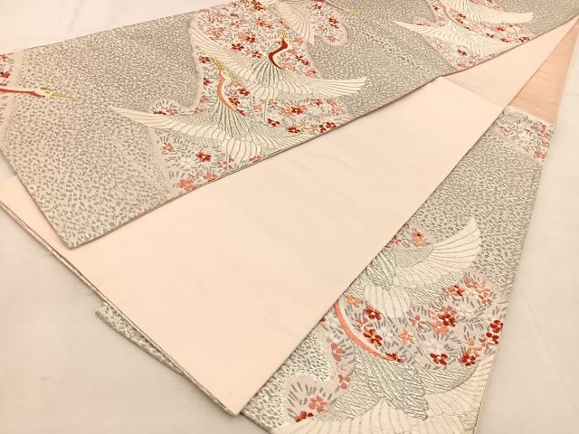 平和屋着物◎六通柄袋帯　唐織　飛鶴花文　金銀糸　正絹　逸品　BAAU2838yc