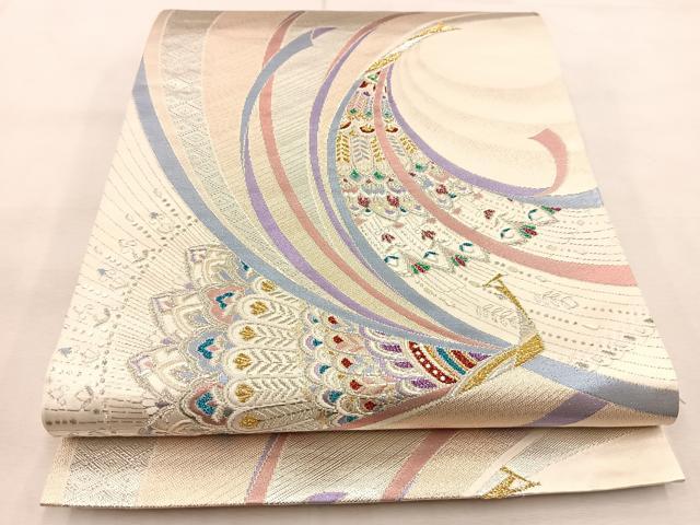平和屋着物◎六通柄袋帯　孔雀　金銀糸　正絹　逸品　BAAU2839yc