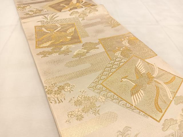 平和屋着物◎六通柄袋帯　唐織　色紙重ね鳳凰花文　金糸　正絹　逸品　BAAU2840yc