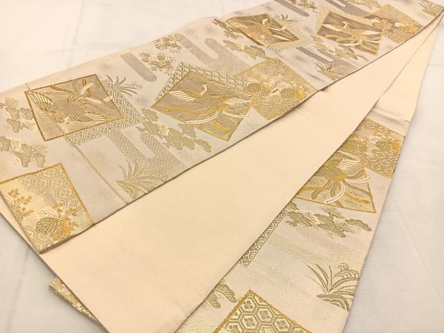 平和屋着物◎六通柄袋帯　唐織　色紙重ね鳳凰花文　金糸　正絹　逸品　BAAU2840yc