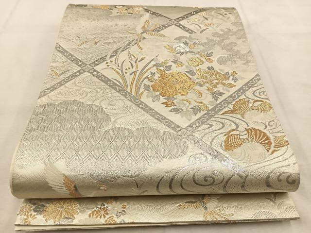 平和屋着物◎六通柄袋帯　九百新花鳥錦　菱天井吉祥花鳥文　金銀糸　正絹　逸品　BAAU2847yc