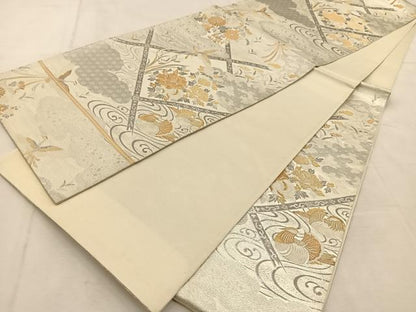 平和屋着物◎六通柄袋帯　九百新花鳥錦　菱天井吉祥花鳥文　金銀糸　正絹　逸品　BAAU2847yc