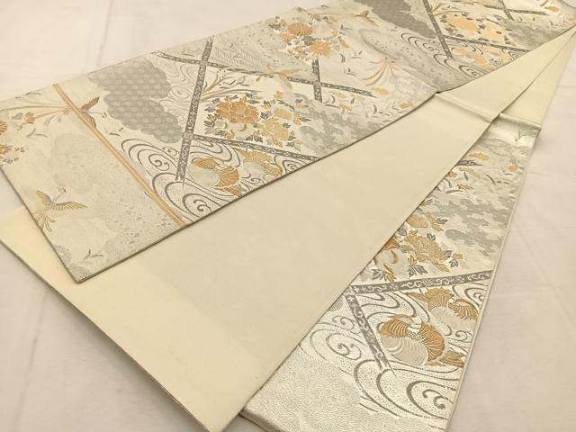 平和屋着物◎六通柄袋帯　九百新花鳥錦　菱天井吉祥花鳥文　金銀糸　正絹　逸品　BAAU2847yc