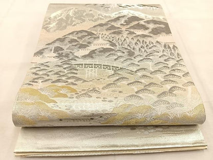 平和屋着物◎六通柄袋帯　錦プラチナ箔　古城風景文　正絹　逸品　BAAU2849yc