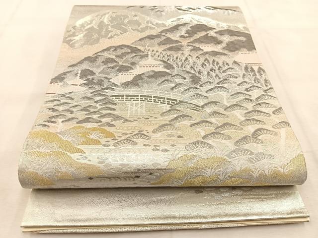 平和屋着物◎六通柄袋帯　錦プラチナ箔　古城風景文　正絹　逸品　BAAU2849yc