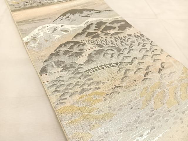 平和屋着物◎六通柄袋帯　錦プラチナ箔　古城風景文　正絹　逸品　BAAU2849yc