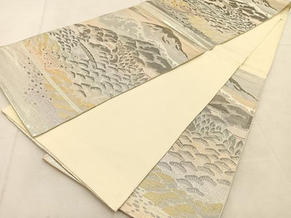 平和屋着物◎六通柄袋帯　錦プラチナ箔　古城風景文　正絹　逸品　BAAU2849yc